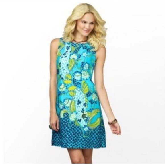 Lilly Pulitzer Stephanie Shift Engineered Dress Women's Size 4 Turquoise Koi Pri - Picture 1 of 7
